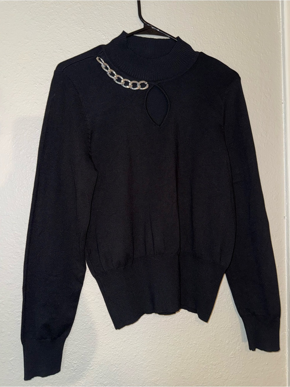 Madison + Hudson Black Chain-Detail Turtleneck Sweater Size M